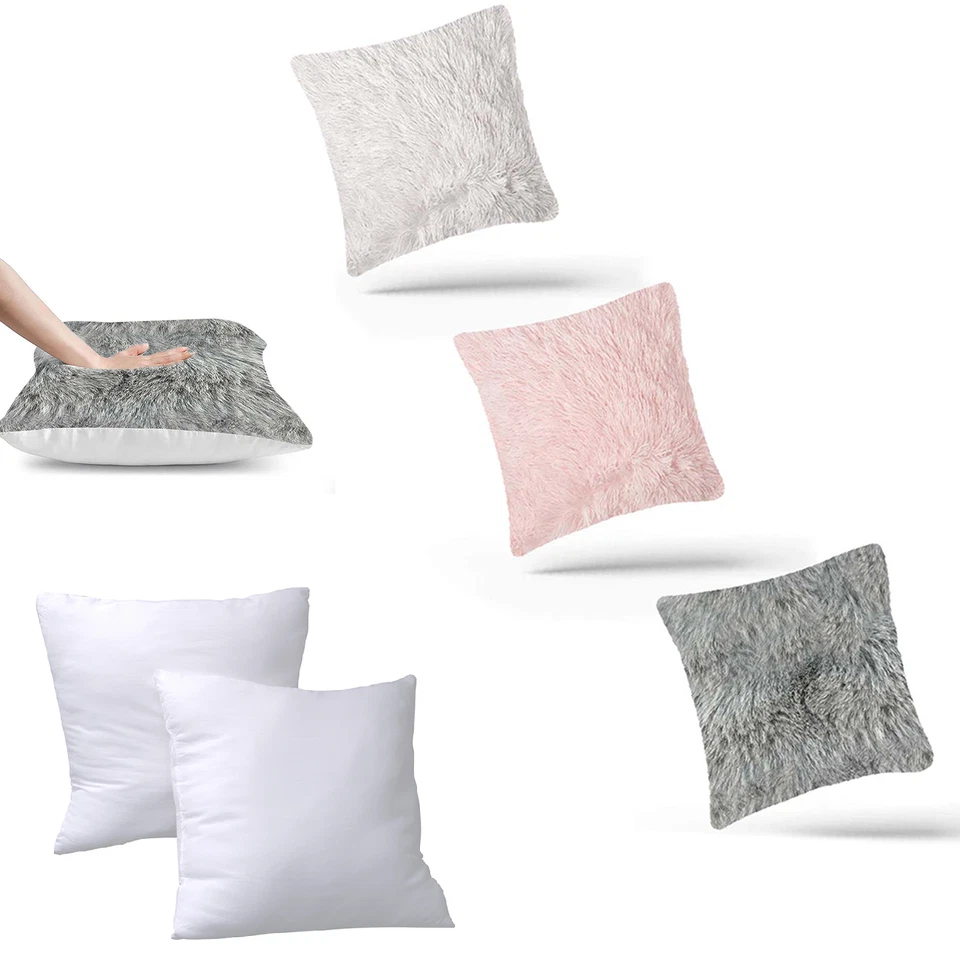 18" x 18" Fluffy Filled Square Cushion with Cover Shaggy Set Scatter Sofa Pillow - Image 1 of 1