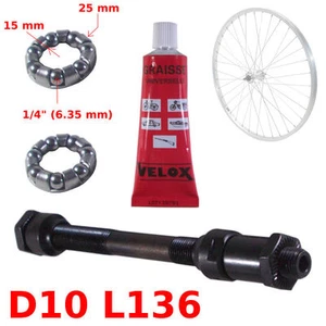 SET REAR HOLLOW AXLE 10 x 136 MM + BALL BEARING + GREASE HUB BIKE WHEEL VINTAGE - Picture 1 of 1