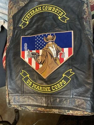 Men's First Classics Black Leather Vest W/ Marines Veterans Patches Size Med USA - Image 1 of 4