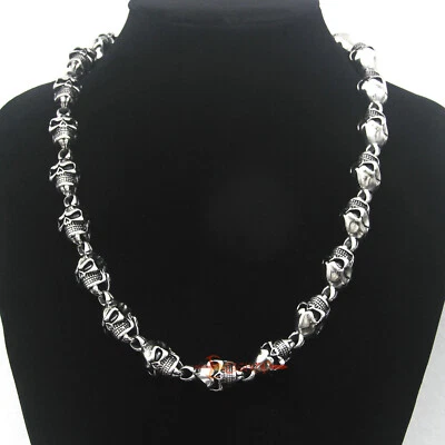 Collar de cadena de eslabones de calavera 3D pesado para hombre 316L acero inoxidable pulido motociclista balancín Foto 1 de 4