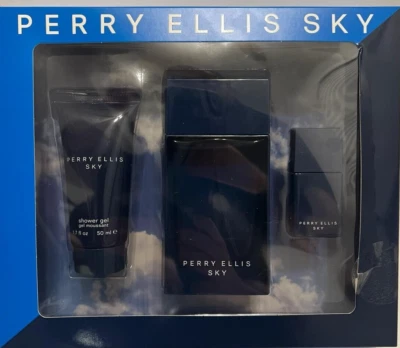 CONJUNTO PERRY ELLIS SKY: EDT 3,4 OZ/100 ML + GEL DE BANHO 1,7 OZ + EDT 0,25 OZ/7,5 ML - Imagem 1 de 4