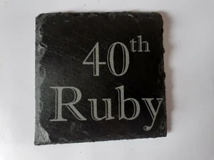 40th RUBY ANNIVERSARY 10cm square Slate Coaster. New to Collect & or Nice Gift. - Picture 1 of 1