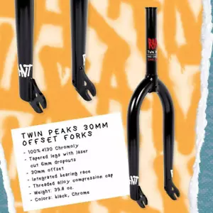 HORQUILLA RANT TWIN PEAKS BMX 100% CHROMOLY GT KINK CULT HARO SUBROSA NEGRA NUEVA - Imagen 1 de 12