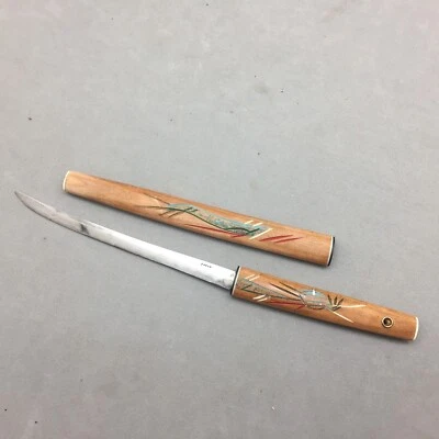 Vintage Mini Katana Sword Japan Knife Letter Opener Wood Sheath Painted Dragon - Image 1 of 4