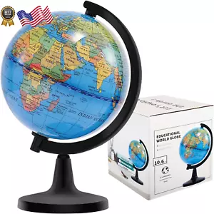 WORLD GLOBE EARTH Map Rotating Geography Ocean Classroom Learning Desktop US - Picture 1 of 12