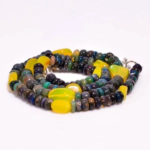 Collar de cuentas lisas de piedras preciosas de ópalo etíope negro y amarillo... - Imagen 1 de 3