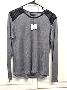 ZARA NWT BLACK WB COLLECTION GREY/BLACK JERSEY IN LARGE FAUX LEATHER SHOULDERS - Picture 1 of 2