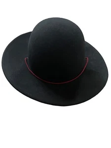 Forever 21 Hat Black Wide Brim Floppy Women’s 100% Wool Red Tied One Size - Picture 1 of 6