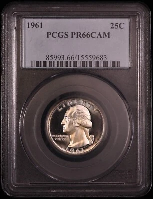 1961 Washington Quarter 25c Certified by PCGS PF66 CAMEO - Image 1 of 2