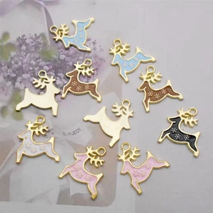 20-pack Enamel Christmas Reindeer Charm Alloy Deer Pendant Jewellery DIY 20x18mm - Picture 1 of 14
