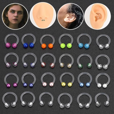 24pcs Nose Hoop Ring Clear Septum Acrylic Lip Tragus Helix Daith Retainers 16G - Image 1 of 4