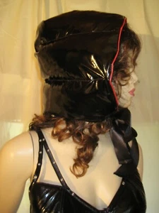 Daunenmütze Lackmütze Lackhaube Daune  Bindeband glänzend Vinylhood with Downs - Picture 1 of 2