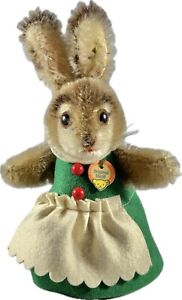 Steiff Vintage Mohair Nightcap Bunny Rabbit Mohair Felt Button Tag 7” Easter