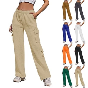 Women Casual Solid Sweatpants High Waist Sporty Gym Athletic Fit Jogger Trousers - Picture 1 of 53