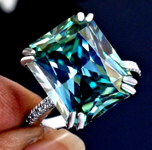 RARO ANILLO SOLITARIO DE 10,60 quilates diamante azul corte radiante anillo de plata 925 - Imagen 1 de 9