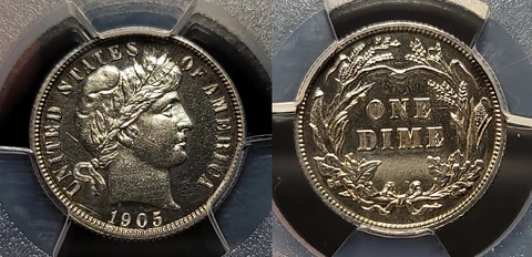 1905 Proof Barber Dime 10c PCGS PR 63 Cover