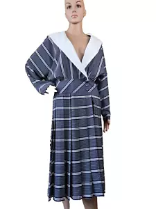 WALLIS Nautical Midi Dress Size UK 10 Vintage Blue White Striped 1980's STUNNING - Picture 1 of 9