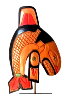 NW Coast Orca Killerwal handgeschnitztes Holz 5" groß Artie George, Salish Künstler - Bild 1 von 5