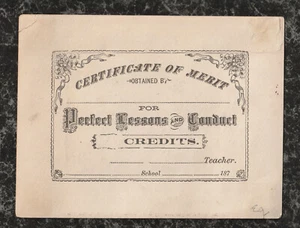 Tarjeta de recompensa de mérito escolar 1871 con cromo de dos niños y niñas sobre hielo 5,5x4 - Imagen 1 de 2