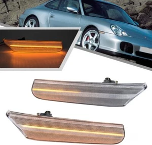 Dynamic LED Side Marker Lights Clear For 1997-2004 Porsche Boxster 986 911 996 - Picture 1 of 7