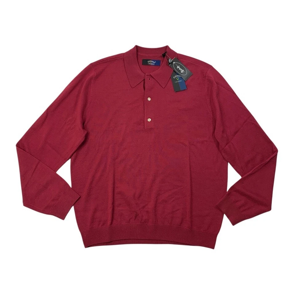 Callaway Polo Sweater Mens L Large Bordeaux Red Merino Wool Golf Collection - Image 1 of 4