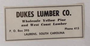 1958 Dukes Lumber Co. Pubblicità Laurens, Carolina del Sud - Foto 1 di 1