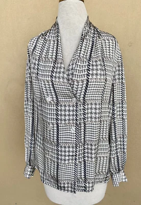 Винтажная блузка 80-х La Chine Classic от Galinda Wang серая белая гончая размер 12 - Изображение 1 из 4