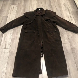 Western Duster Style Trench Coat Brown Full Length Riding Jacket Mens Sz X-Large - Picture 1 of 18
