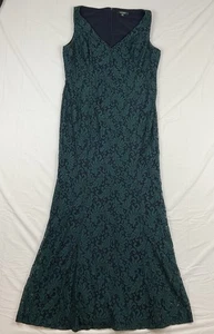 Lauren Ralph Lauren Lace Gown Green Navy Size 16 Formal Maxi Dress Evening - Picture 1 of 6
