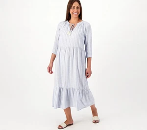 Denim & Co. Naturals Printed Regular Midi Dress Womens A596346 (QVC) New - Picture 1 of 2