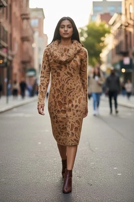 Белый дом черный рынок леопард печать теплый пушистый свитер платье размер XXSP - Изображение 1 из 4