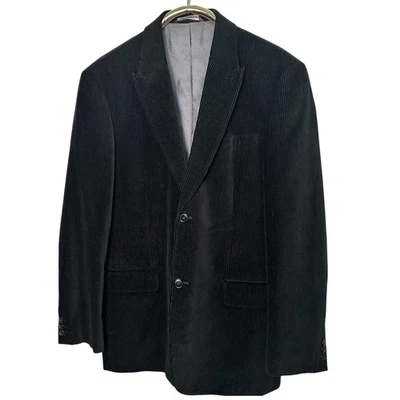 Perry Ellis Corduroy Blazer Jacket Men's 44 REG Black Two Button Lined Preppy - Image 1 of 4