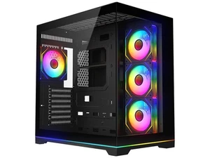 DIYPC ARGB-DC200-BK Black USB3.0 Tempered Glass ATX Dual Chamber Gaming Computer - Picture 1 of 5