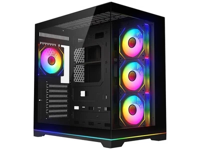 DIYPC ARGB-DC200-BK Black USB3.0 Tempered Glass ATX Dual Chamber Gaming Computer - Image 1 of 4