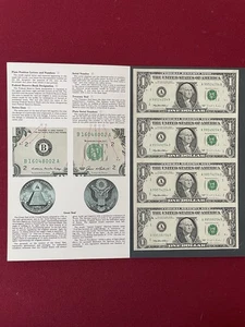 1995 Uncut Sheet of 4 $1 Dollar Bills Currency BEP - Boston - Gem Crisp - Picture 1 of 4