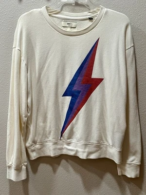 Lightning Bolt Raglan Long Sleeve Crewneck Cream Sweatshirt LARGE - Image 1 of 4