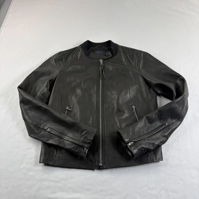 Gap Leather Jacket Womens Medium Black Full Zip Coat Biker - Image 1 of 4
