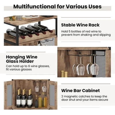 GAINOOM Wine Bar Cabinet Home Liquor Cabinet with Removable Wine Rack Grey Wash - Image 1 of 4