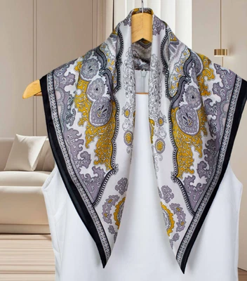 100% Silk Mulberry Shawl Orange grain Print Scarf Square Neckerchief 26'' Wrap  - Image 1 of 4