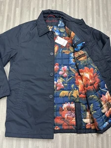 Robert Graham Lightly Padded Car Pea Coat Mens Large Navy Floral Quilted $275 - Picture 1 of 10