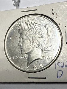1922 D Peace 90% Silber Dollar aus Denver Mint 080225 14rk - Bild 1 von 4
