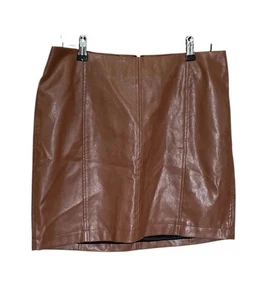 Women’s Tan Faux Leather Sexy Mini Skirt Size L Back Zipper Party Hem & Thread - Picture 1 of 5