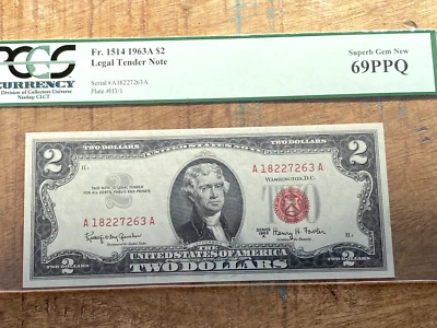 $2 1963A 1514 Legal Tender US Note PCGS 69PPQ - NEAR PERFECTION RED SEAL 69PPQ - Image 1 of 3