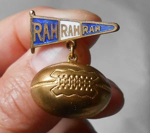 Vintage Rah Rah Rah Blue White Enamel Gold Tone Football Sports Pin - Picture 1 of 5