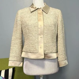 Carlisle Cream Tweed Cropped Suit Blazer Jacket 2 Cotton Silk - Picture 1 of 5