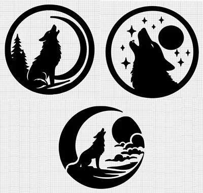Wolf Howling at Moon Vinyl Car Decals Stars Spirit Wolves Color Change Holograph - Image 1 of 4