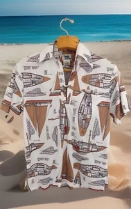 Vtg 1960s PACIFIC ISLE Men Hawaiian Nautical Shirt S Boat Yacht Short Sleeve - Picture 1 of 8