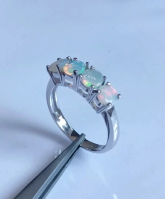 Joia fina de prata esterlina 925 anel facetado de pedra preciosa redonda opala fogo natural - Imagem 1 de 4