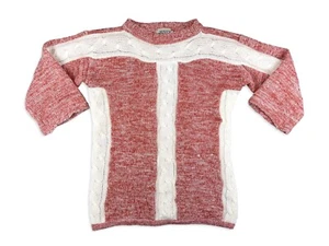 1970s Mod Colorblock Cable Knit Sweater Women’s M Red White Acrylic Hong Kong - Picture 1 of 14