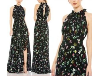 New! IEENA Mac Duggal Floral Asym Ruffle Slit Halter Gown Sz 8 SOLD OUT!! NWT - Picture 1 of 5